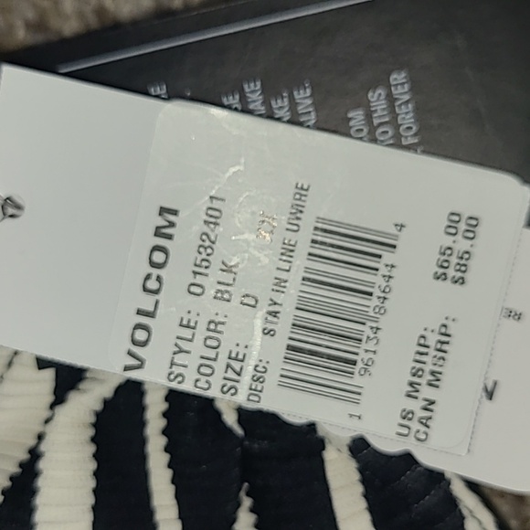 Volcom Black and White Striped Swim Top with Convertible Straps - Picture 2 of 5